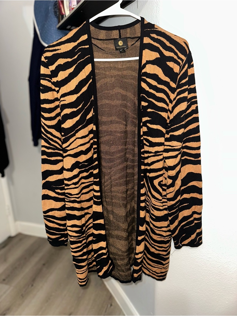 JM Collection Black & Tan Zebra-Print Open Cardigan